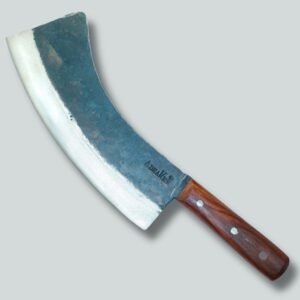 AdhaKen® AK-37 mutton cutting knife with a 28 cm D2 steel blade and 15 cm Sheesham wood handle, weighing 1100 grams, ideal for meat prep.
