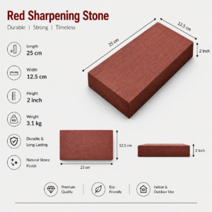 Red Sharpening Stone 25×12.5 cm (3.1kg) – Heavy Duty Knife Sharpening Stone