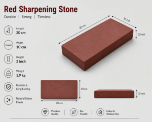 Red sharpening stone 20x10 cm compact 1.9kg for knife sharpening
