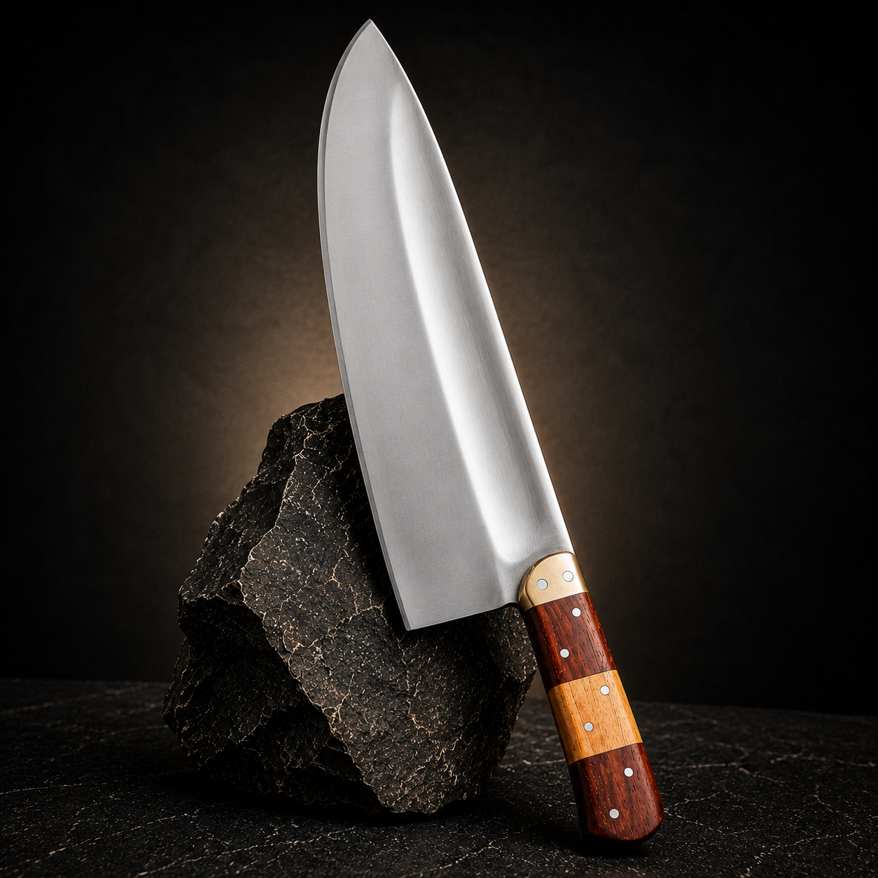 AdhaKen AKLE002 350g Professional High Carbon Steel Butcher Knife with Sheesham Wood and Brass Handle