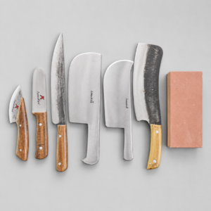 AdhaKen Professional Butcher Master Combo Set with 6 butcher knives and natural red sharpening stone