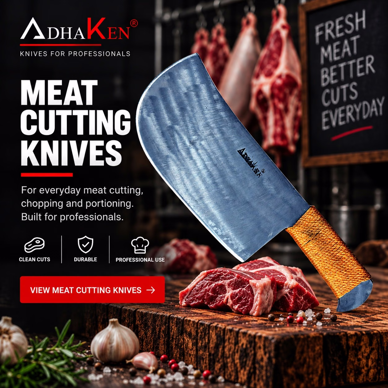 AdhaKen professional meat cutting knife for butchers and meat shops