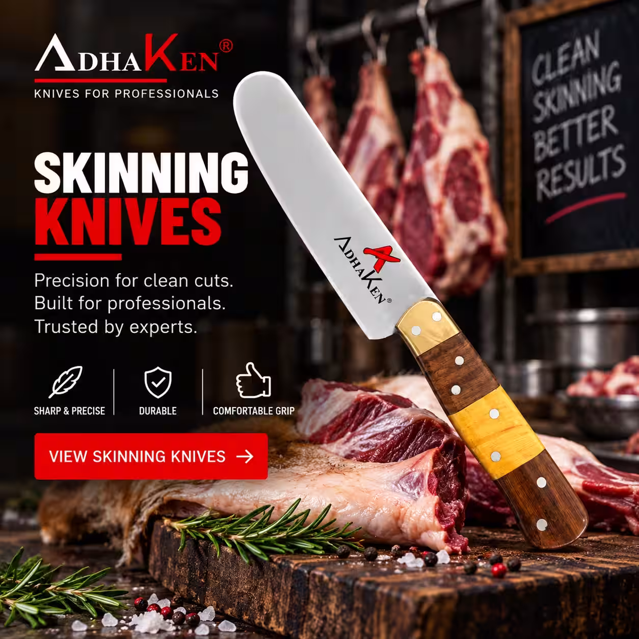 AdhaKen professional skinning knife for meat preparation and skinning
